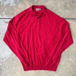 Peter Millar Sweater Mens XL Red 100% Merino Wool V Neck Pullover Golf Prep